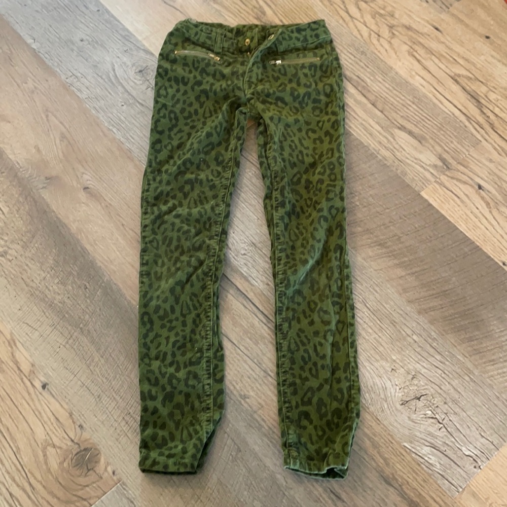 Girls, green tiger print corduroys size 8